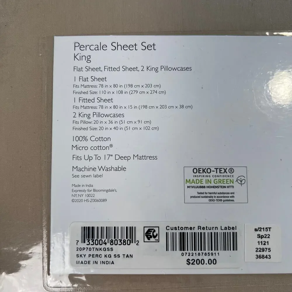Sky Percale Sheet Set- King